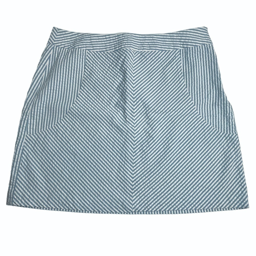 Sandro Seersucker Blue White Stripe Mini Skirt 100% Cotton Size 8
